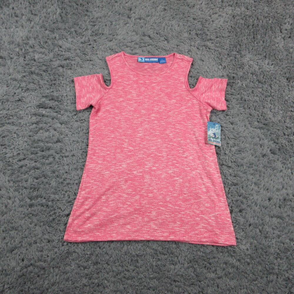 Reel Legends Shirt Womens Small Pink Heather Cold Shoulder Short Sleeve NWT